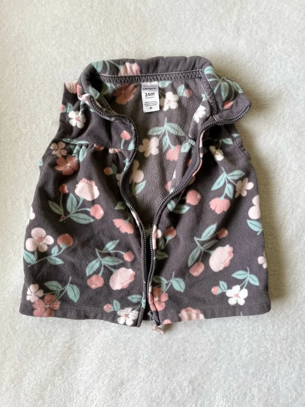 Carter's Floral Fleece Vest - Gray, Pink & Mint
